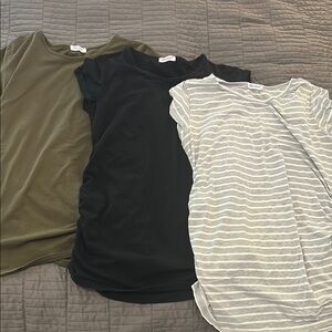 Maternity Casual Tops - Black, Olive, and White/Gray Stripes